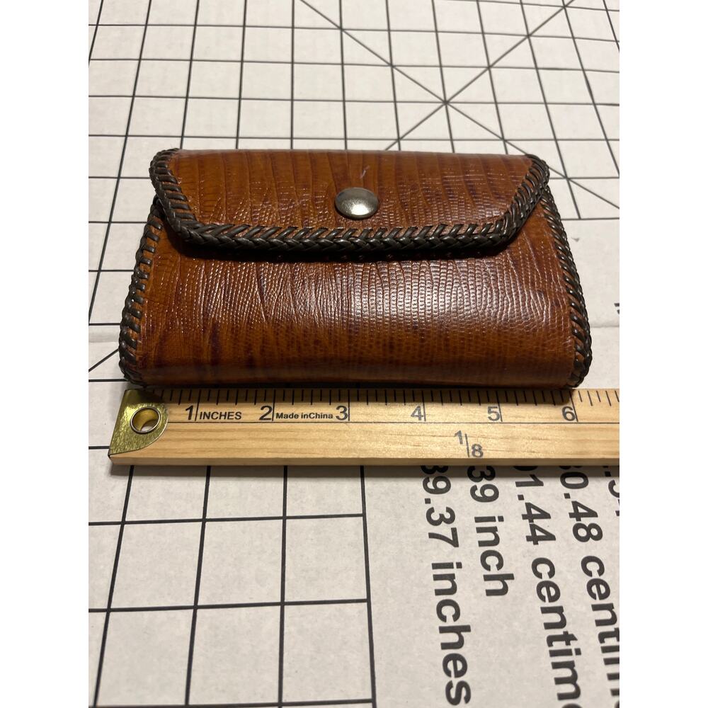 VINTAGE EXOTIC LEATHER MENS BIFOLD WALLET COGNAC - Picture 3 of 9